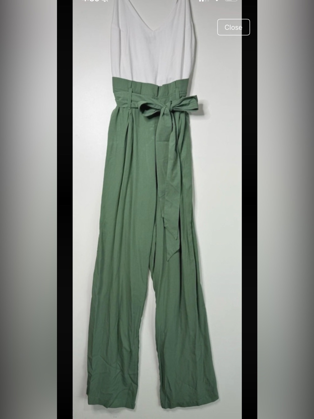 High-Waist Wide Leg Jumpsuit with Tie Belt - Sage Green